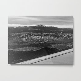 5280 Snowcap // Grainy Black & White Airplane Wing Landscape Photography of Colorado Rocky Mountains Metal Print | Vintage Modern Grain, Black And White B W, Landscape Pictures, Northface Winter Sky, Range Summit Ridge, Photo In The Of Q0, Abstractmountains, Airplane Wing Seat, Scenic View From An, Mountain Mountains 