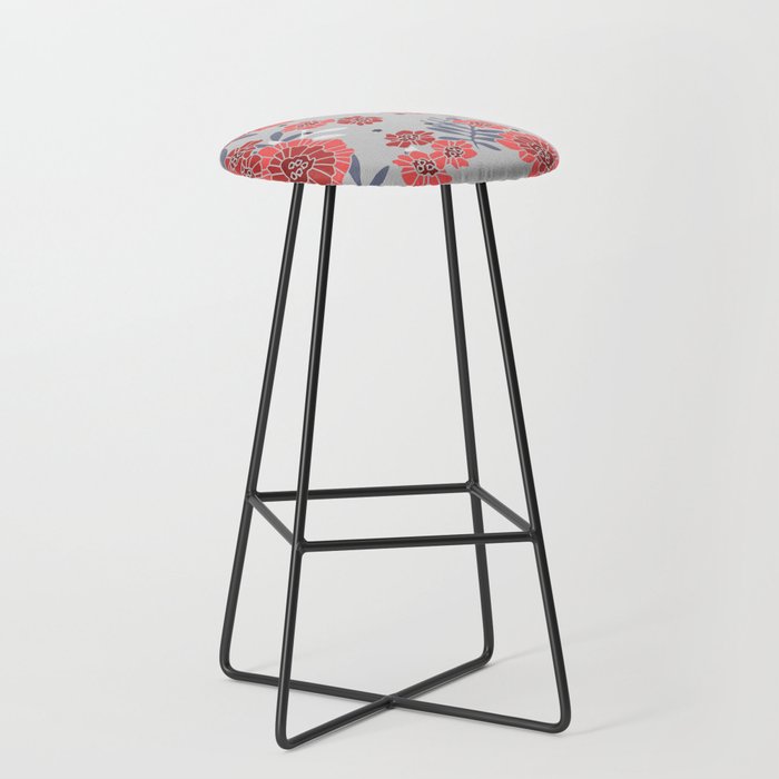 Crimson and Silver Floral Bar Stool