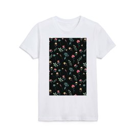 Boho pressed flowers floral watercolor pattern on off black Kids T Shirt