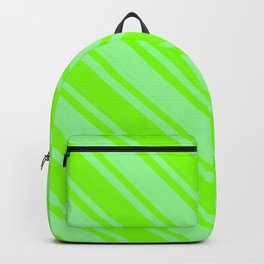 [ Thumbnail: Chartreuse and Green Colored Lines/Stripes Pattern Backpack ]