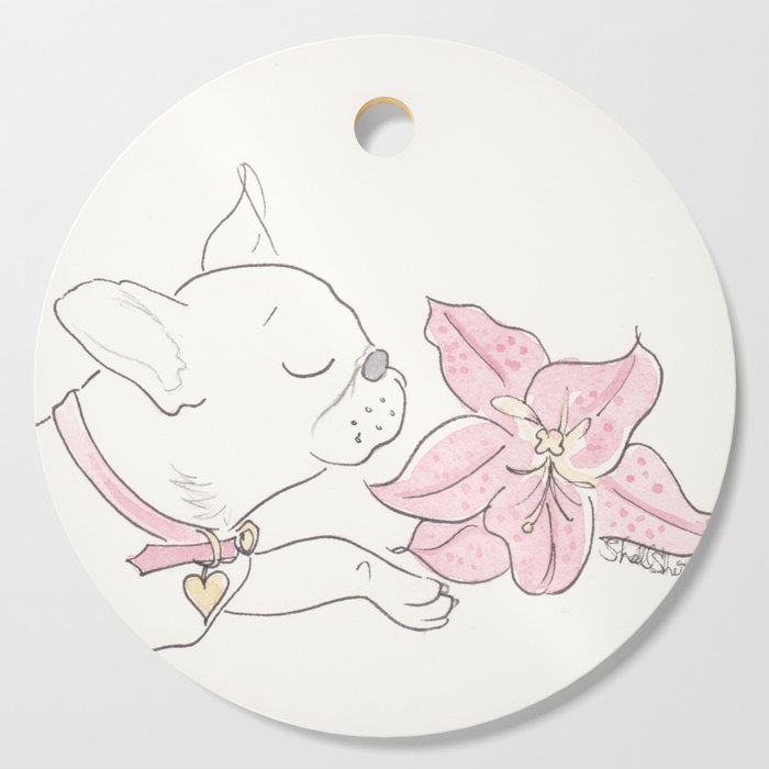 French Bulldog Pink Flower Lily Cutting Board
