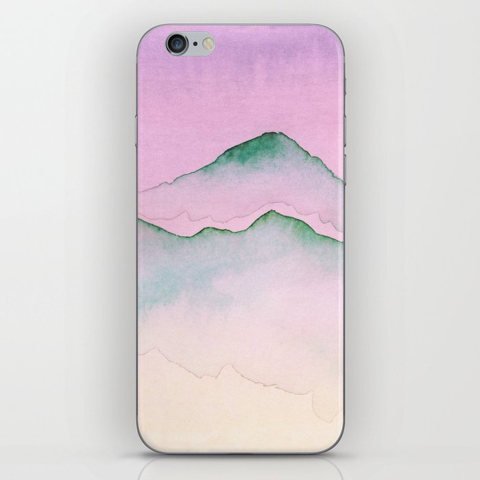 Green Top Mountain Range With Pink Sky iPhone Skin