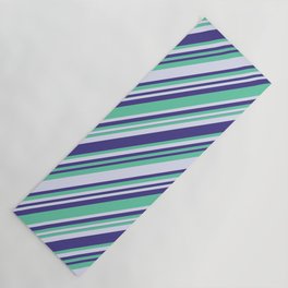 [ Thumbnail: Aquamarine, Lavender & Dark Slate Blue Colored Lined/Striped Pattern Yoga Mat ]