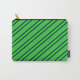 [ Thumbnail: Lime Green, Blue, and Forest Green Colored Lined Pattern Carry-All Pouch ]