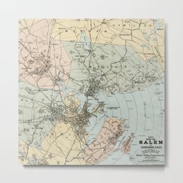 Vintage Map of Salem, Massachusetts Metal Print | Vintagemap, Norton, Mapart, Wheatoncollege, Historic, Ivyleague, University, Capecod, Newengland, Essexcounty 
