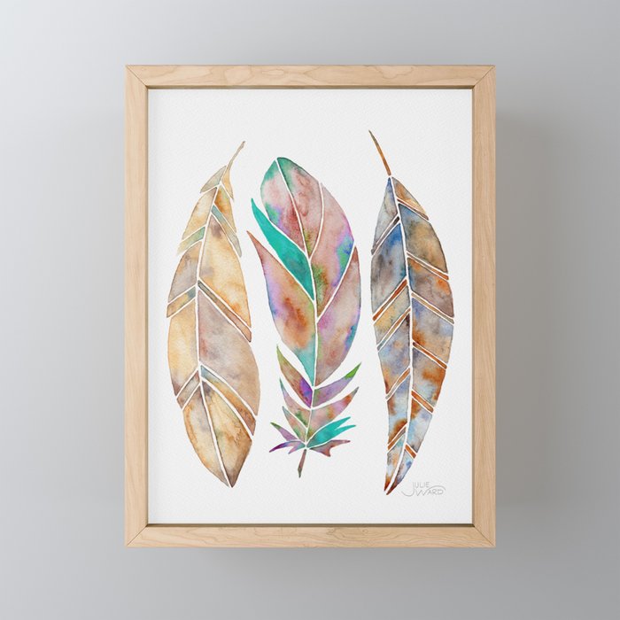Watercolor Feathers - Rust & Patina Framed Mini Art Print