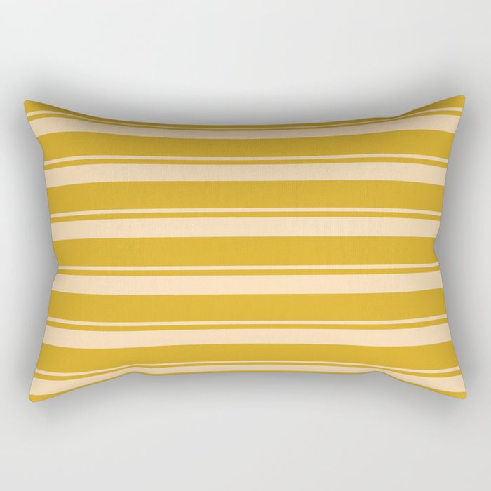 Tan and Goldenrod Colored Stripes Pattern Rectangular Pillow