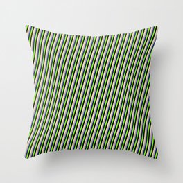 [ Thumbnail: Eye-catching Tan, Dark Grey, Midnight Blue, Chartreuse, and Black Colored Stripes/Lines Pattern Throw Pillow ]