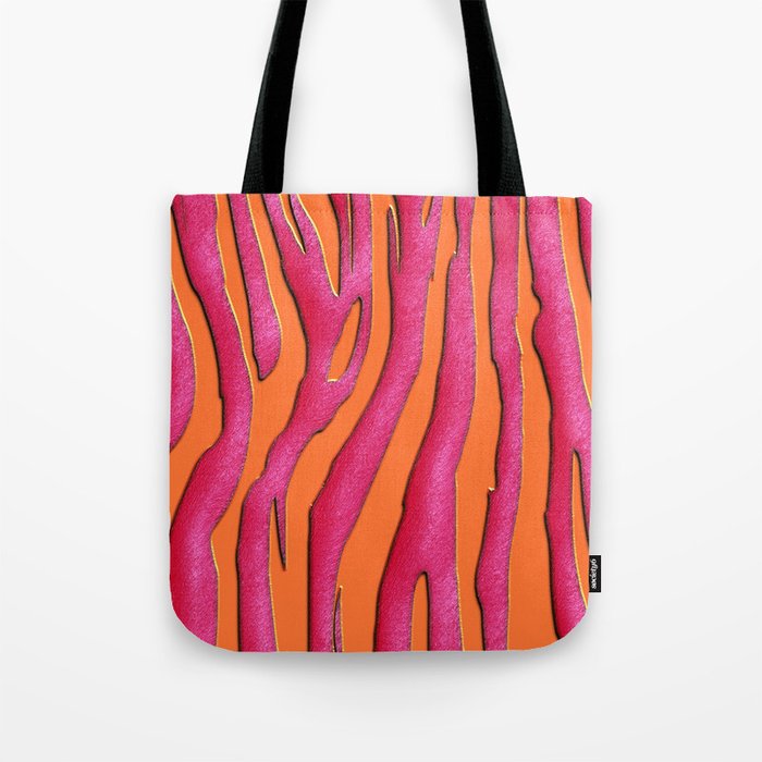Bright Orange & Pink Zebra Print Tote Bag
