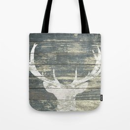 Rustic White Deer Silhouette Teal Wood A311 Tote Bag