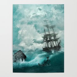 Storm Sea Ship Shipwreck Ocean Blue Poster