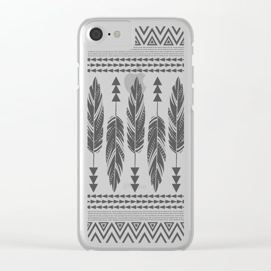 Tribal Feathers-Black & Cream Clear iPhone Case