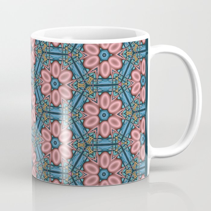 Pink and Blue Tiled Flowers Coffee Mug