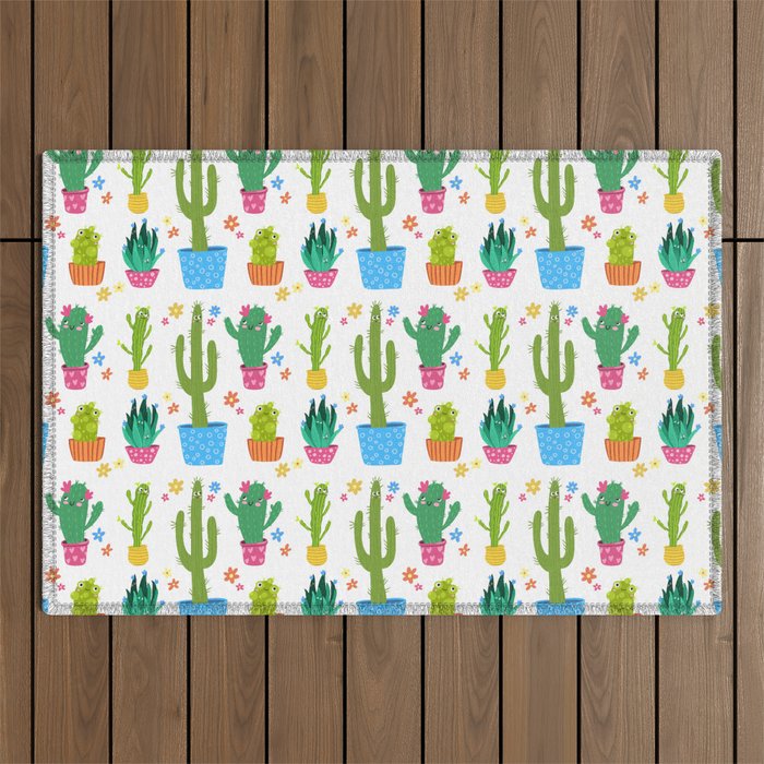 Seamless funny cactus pattern Outdoor Rug