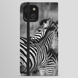 South Africa Photography - Two Zebras Hugging In Black And White iPhone Wallet Case