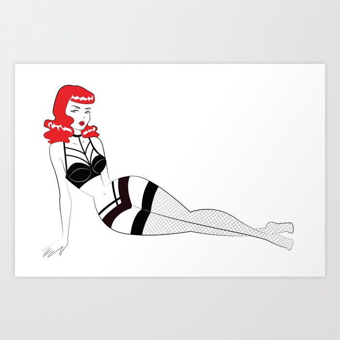 Redhead with lingerie Art Print