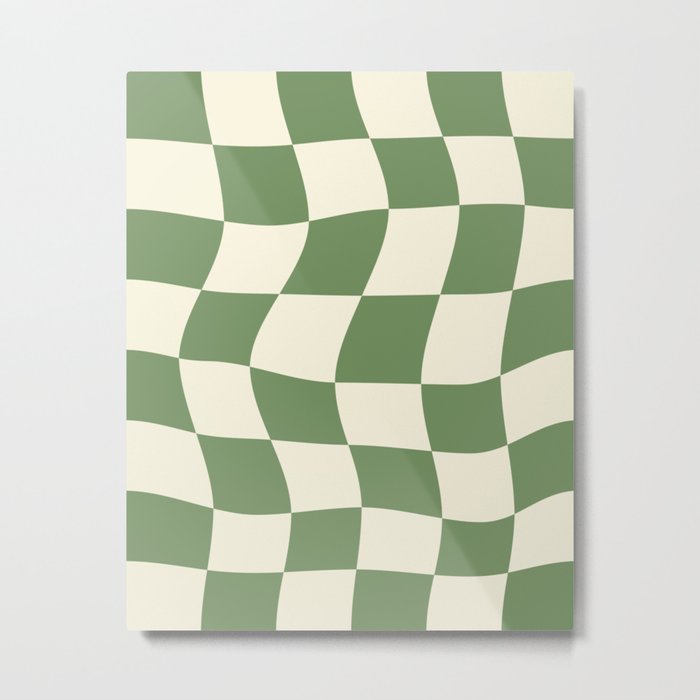 Wavy Checkerboard (Green Beige) Metal Print
