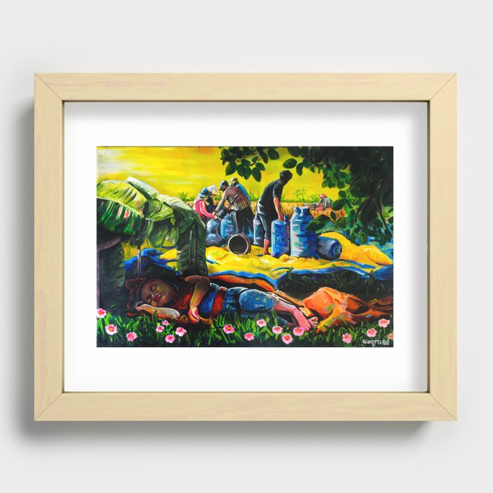 A Peaceful Nap, Countryside Acrylic Canvas Painting, Rural Life, Art Print Recessed Framed Print
