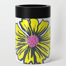 Retro Modern Yellow And Pink Daisy Flower Can Cooler