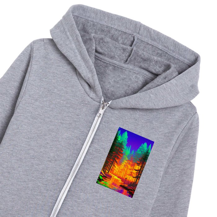 The Neon Mirage, Forest Trees Nature, Eclectic Electric Pop Art, Colorful Bright Contemporary Modern Kids Zip Hoodie