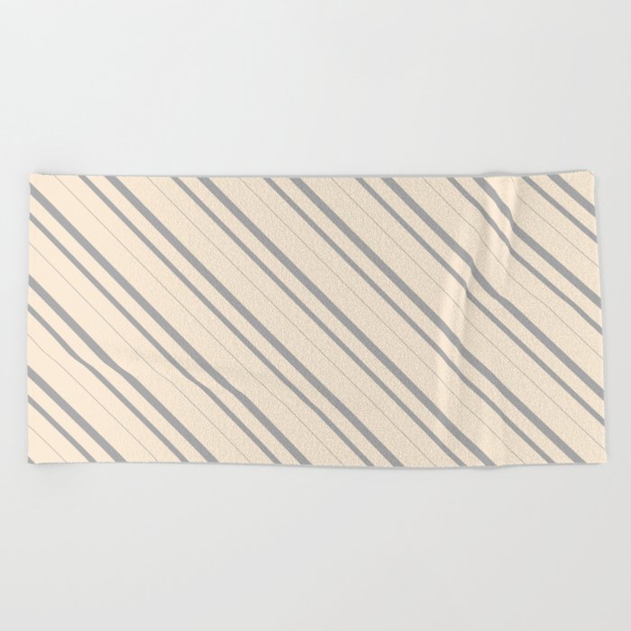 Beige & Dark Grey Colored Lined Pattern Beach Towel