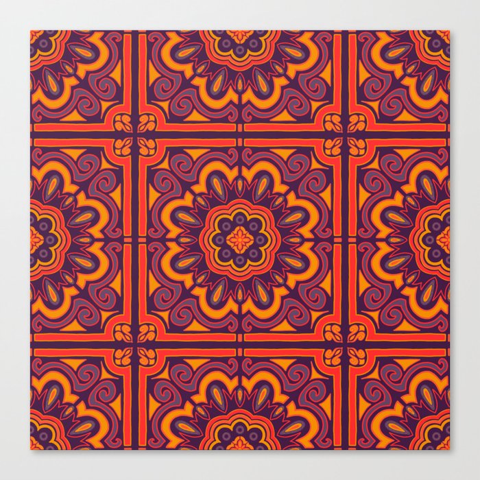 Paisley Tile - Purple and Red - Pattern Canvas Print