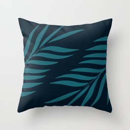 Mid century modern styled palm leaves art - Blue Sapphire and Rich Black Throw Pillow