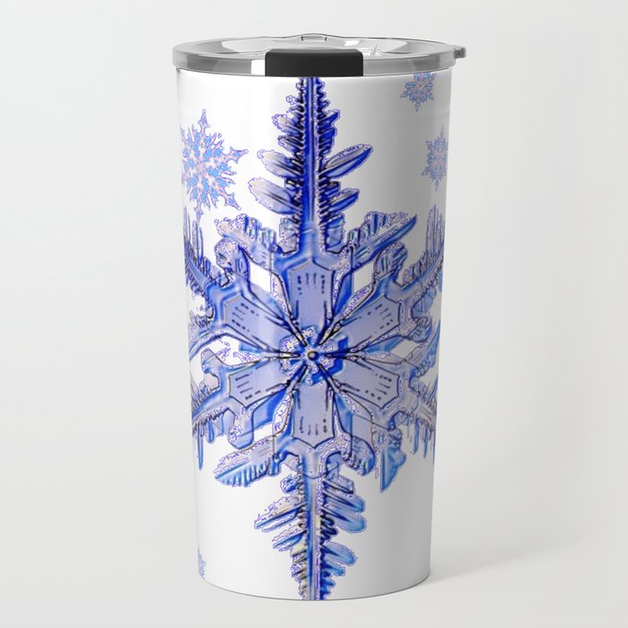 DECORATIVE PURPLE TINTED SNOWFLAKES ON  WHITE Travel Mug