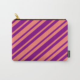 [ Thumbnail: Salmon and Purple Colored Pattern of Stripes Carry-All Pouch ]