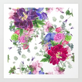 Floral print with tulips and anemones Art Print