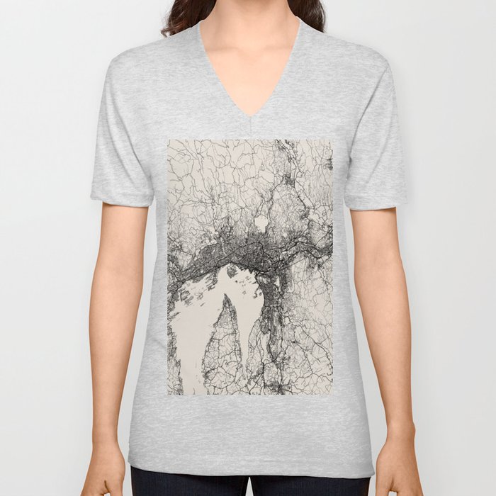 Oslo, Norway - City Map. Black and White Aesthetic V Neck T Shirt