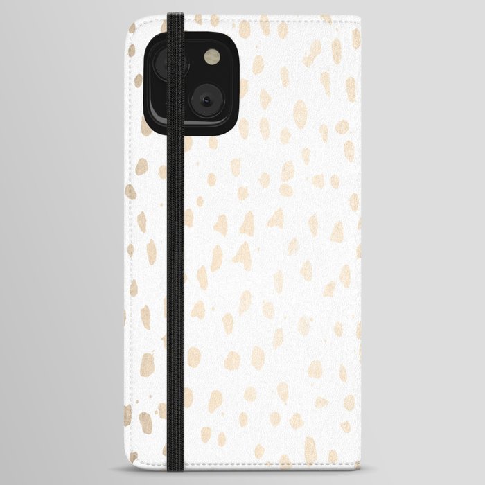 Luxe Gold Painted Polka Dot on White iPhone Wallet Case