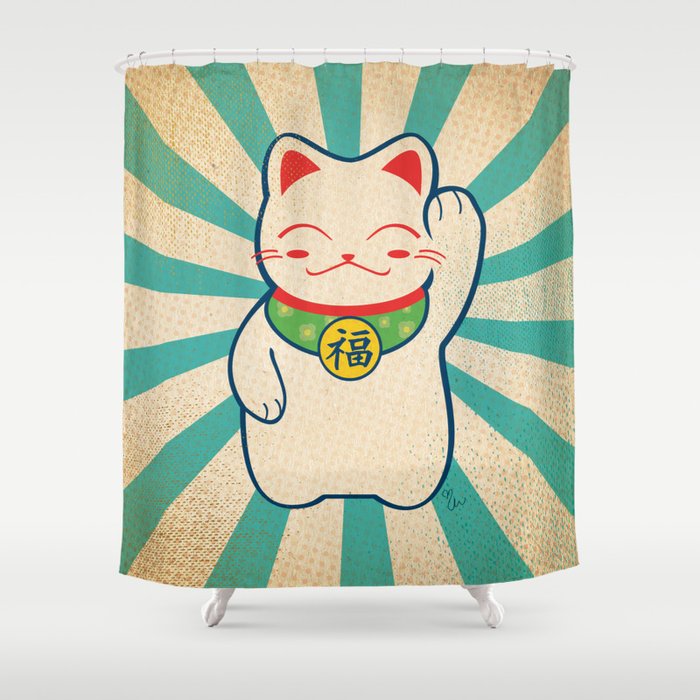 lucky cat shower curtain
