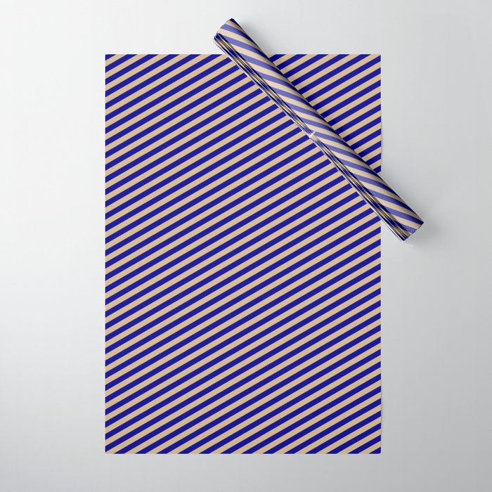 Dark Blue & Tan Colored Lined Pattern Wrapping Paper