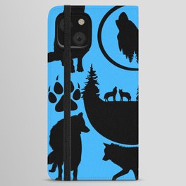 Silhouette of Wolves and Blue iPhone Wallet Case