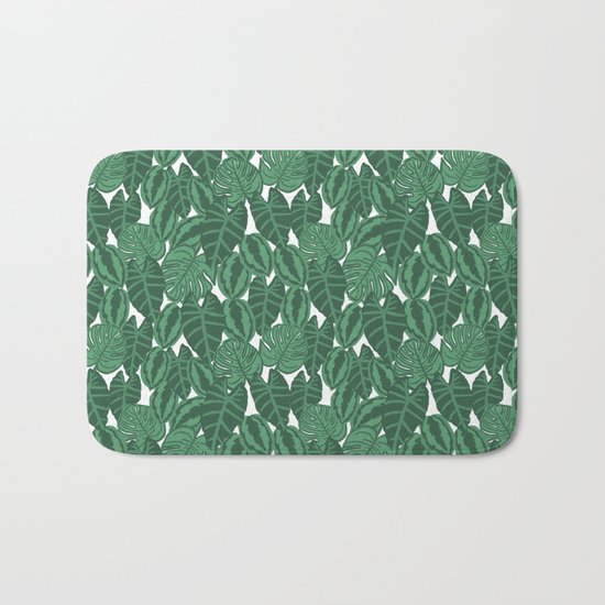 Botanical tropical pattern leaves painting watercolor free spirit boho modern pattern garden house Bath Mat