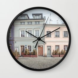 Colourful pastel houses of Krakow Poland | Kazimierz street travel photography  Wall Clock