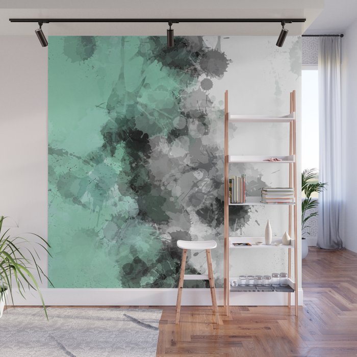 Mint Green Paint Splatter Abstract Wall Mural By Artaddiction45