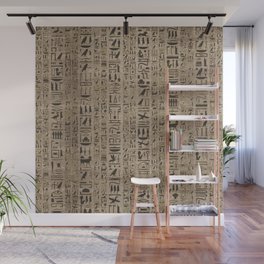 Egyptian hieroglyphs on wooden texture Wall Mural