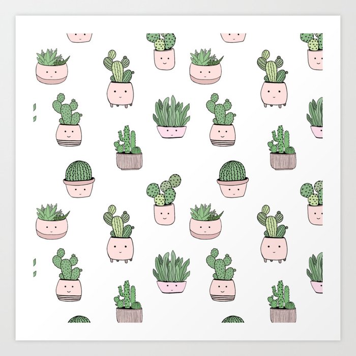 Succulent cactus cute pattern Art Print