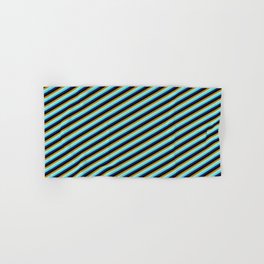[ Thumbnail: Colorful Dark Goldenrod, Powder Blue, Turquoise, Midnight Blue, and Black Colored Lined Pattern Hand & Bath Towel ]