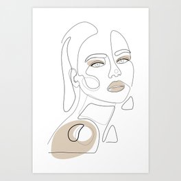 Beige Girl / Abstract line drawing of woman's face Art Print