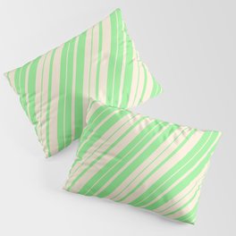 [ Thumbnail: Light Green & Beige Colored Stripes Pattern Pillow Sham ]
