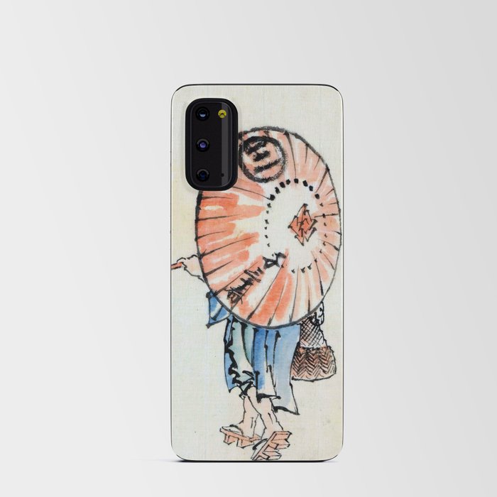 Man Walking in Geta with Parasol and Bag by Hokusai Android Card Case