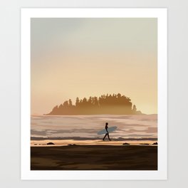 Dawning Tranquility: Tofino Sunrise Drawing Art Print Art Print