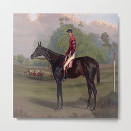 Jockey On Racehorse Painting Metal Print | Thoroughbred, Silks, Racehorse, Riding, Sport, Horse, Card, Painting, Vintage, Colorful 