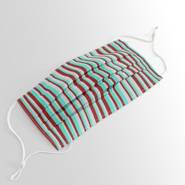 [ Thumbnail: Turquoise, Dark Red, and Light Grey Colored Pattern of Stripes Face Mask ]