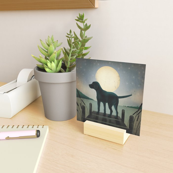 Black Dog Labrador Lake Dock Moon Cottage Cabin Mini Art Print By