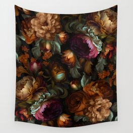 Enchanting Lush Baroque Midnight Flower Garden Wall Tapestry