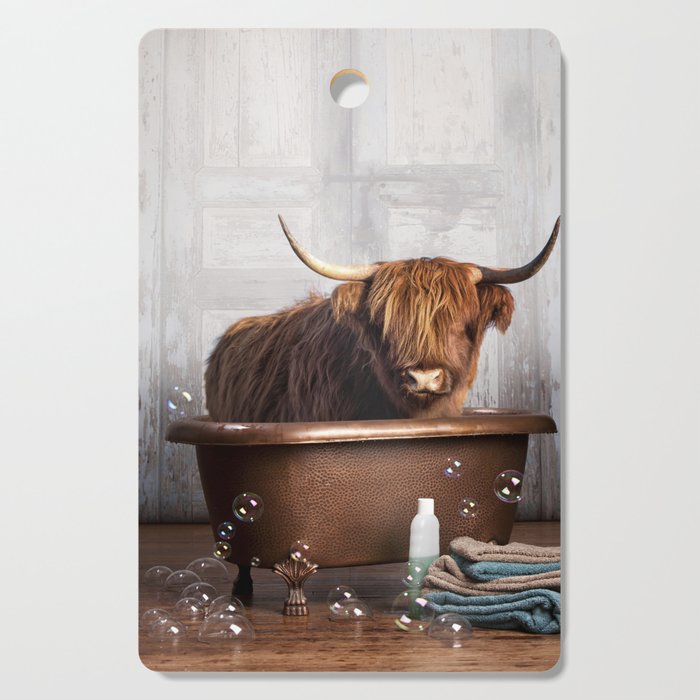 Highland Cow in the Tub Cutting Board